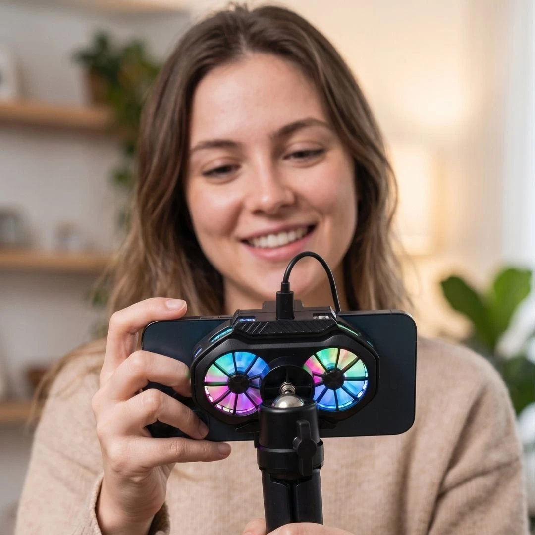 Suporte De Celular Com Cooler De Resfriamento Kaidi KD-6708 -Dobrável Para Telefone , Compatível Com Smartphones Mini Tripé e LED RGB - 6