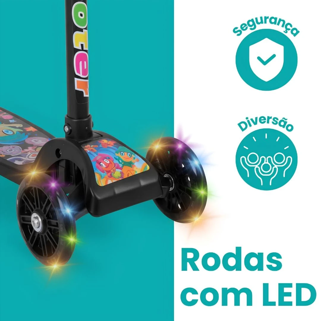 Patinete infantil 3 rodas com led ajustável scooter dobrável menino menina - 10