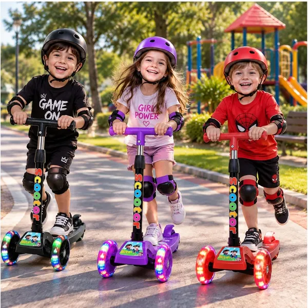 Patinete infantil 3 rodas com led ajustável scooter dobrável menino menina - imagem 2