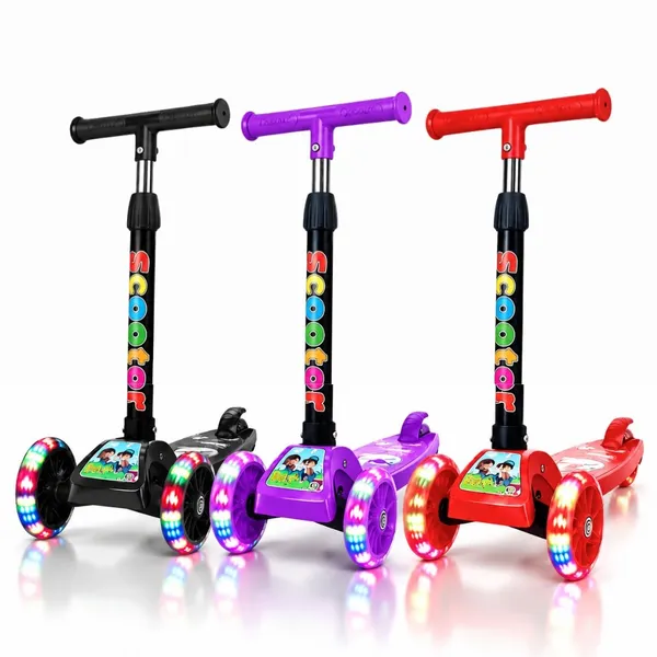 Patinete infantil 3 rodas com led ajustável scooter dobrável menino menina - imagem 3