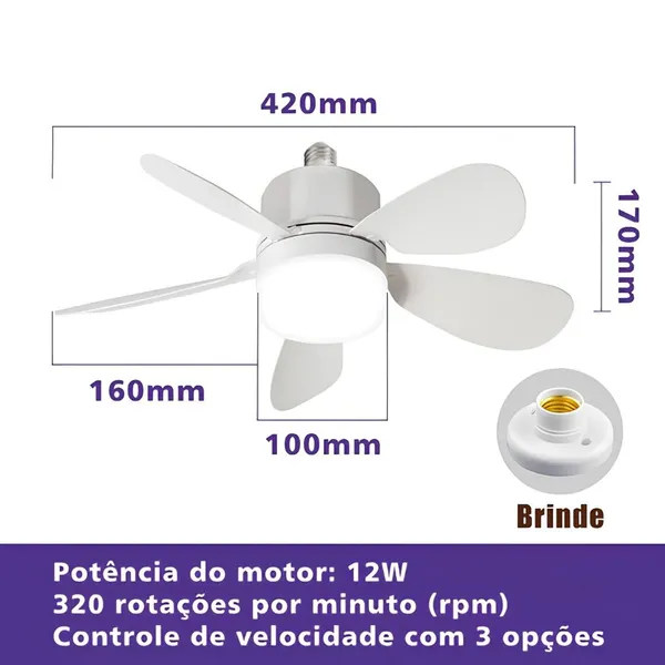 Ventilador Teto Com Luz 60W Integrada Silencioso Branco 6 Pás Com Controle Remoto E27 - imagem 5