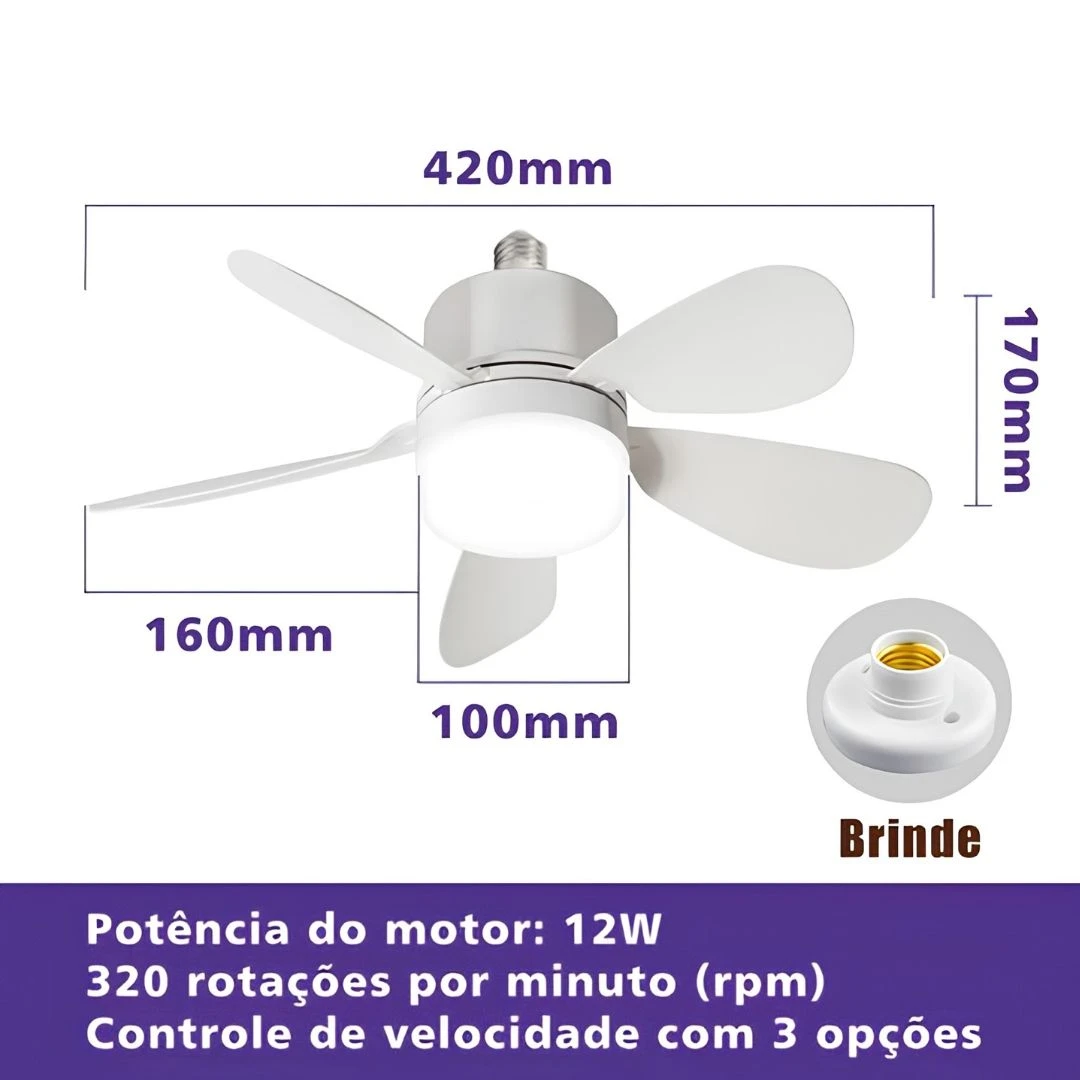 Ventilador Teto Com Luz 60W Integrada Silencioso Branco 6 Pás Com Controle Remoto E27 - 5