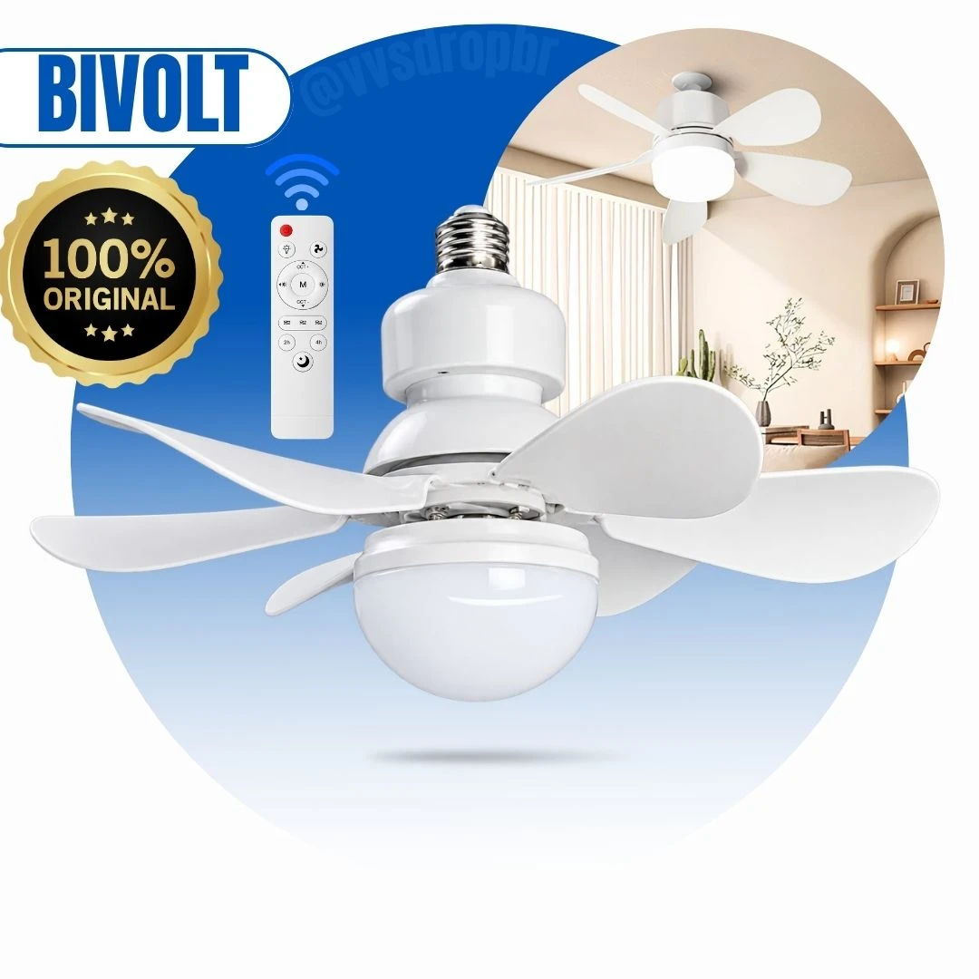 Ventilador Teto Com Luz 60W Integrada Silencioso Branco 6 Pás Com Controle Remoto E27 - 1