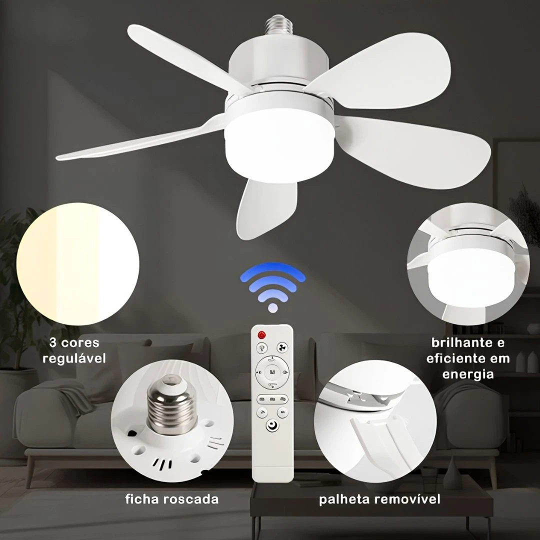 Ventilador Teto Com Luz 60W Integrada Silencioso Branco 6 Pás Com Controle Remoto E27 - 4