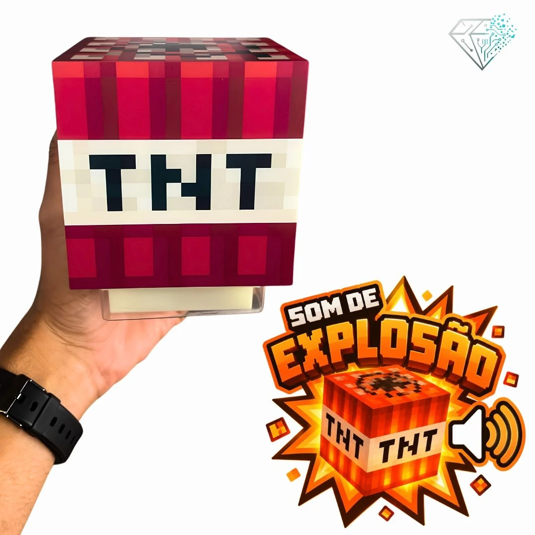 Luminária TNT Minecraft LED Noturna Toque com Som Recarregável USB Tipo C Decoração Quarto OIH-4761 - 4
