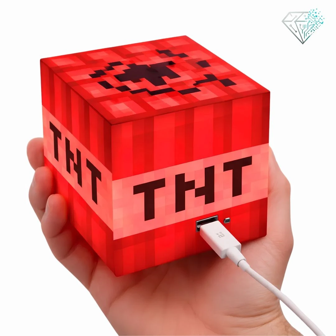 Luminária TNT Minecraft LED Noturna Toque com Som Recarregável USB Tipo C Decoração Quarto OIH-4761 - 6