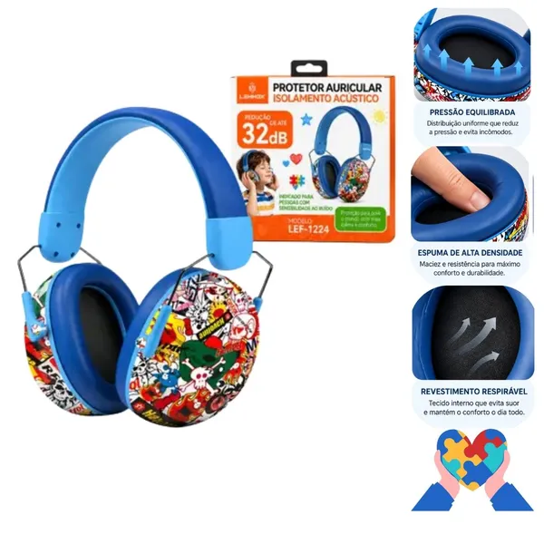 Fone Abafador De Ruido Infantil Criança Autista Tea TEA TDAH Azul - Lehmox - imagem 5