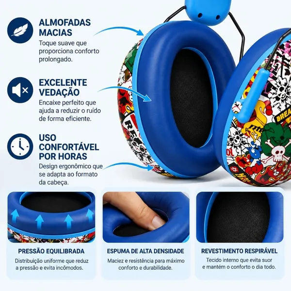 Fone Abafador De Ruido Infantil Criança Autista Tea TEA TDAH Azul - Lehmox - imagem 4