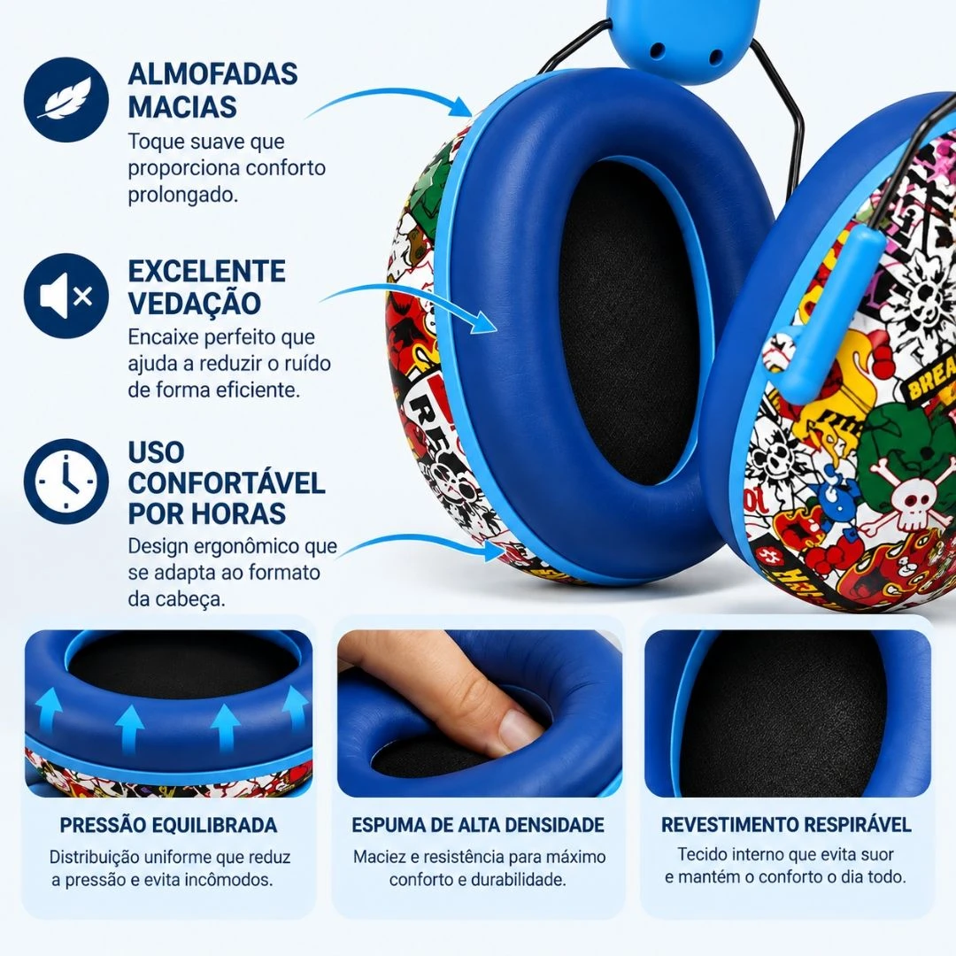 Fone Abafador De Ruido Infantil Criança Autista Tea TEA TDAH Azul - Lehmox - 4