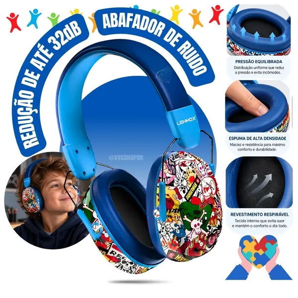 Fone Abafador De Ruido Infantil Criança Autista Tea TEA TDAH Azul - Lehmox - imagem 1