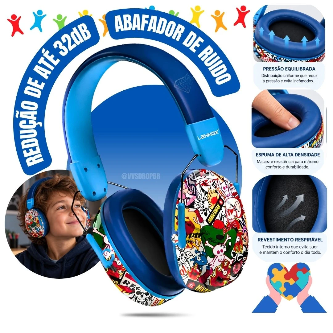 Fone Abafador De Ruido Infantil Criança Autista Tea TEA TDAH Azul - Lehmox - 1
