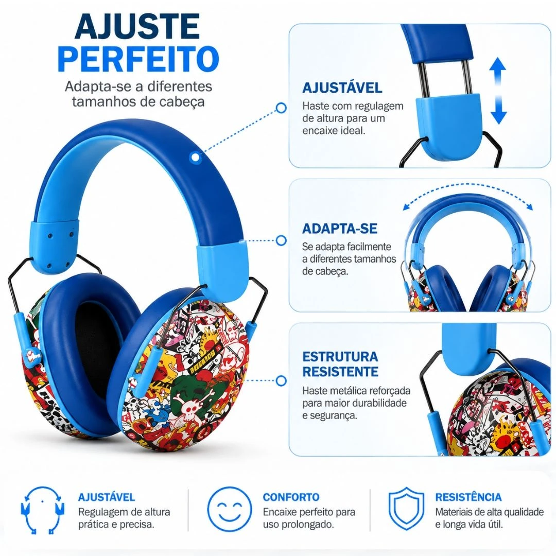 Fone Abafador De Ruido Infantil Criança Autista Tea TEA TDAH Azul - Lehmox - 6