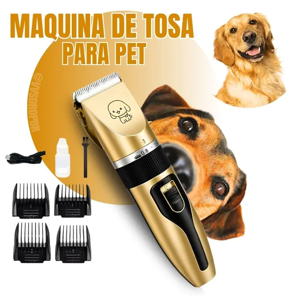Máquina de Tosa Sem Fio Silenciosa para Cachorro e Gato Dourada Com 4 Pentes - imagem 1