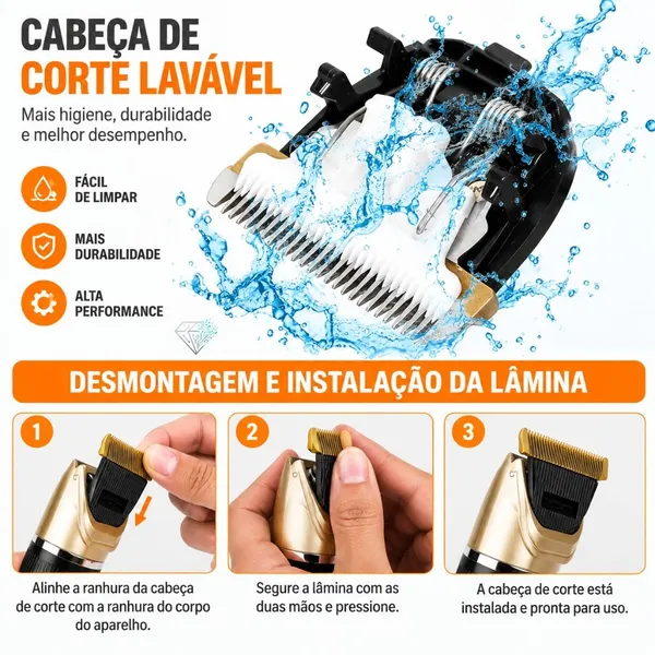 Máquina de Tosa Sem Fio Silenciosa para Cachorro e Gato Dourada Com 4 Pentes - imagem 4