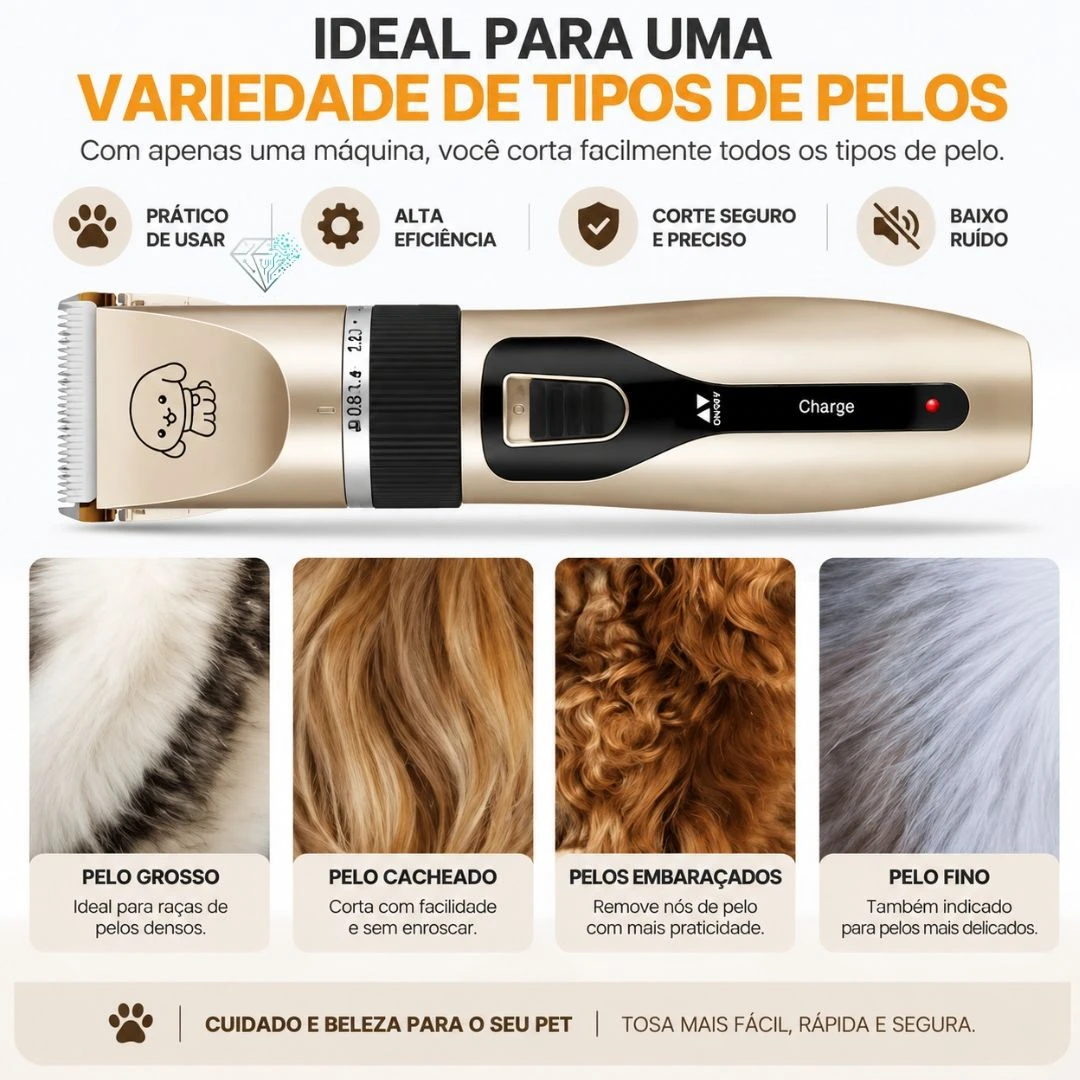 Máquina de Tosa Sem Fio Silenciosa para Cachorro e Gato Dourada Com 4 Pentes - 5