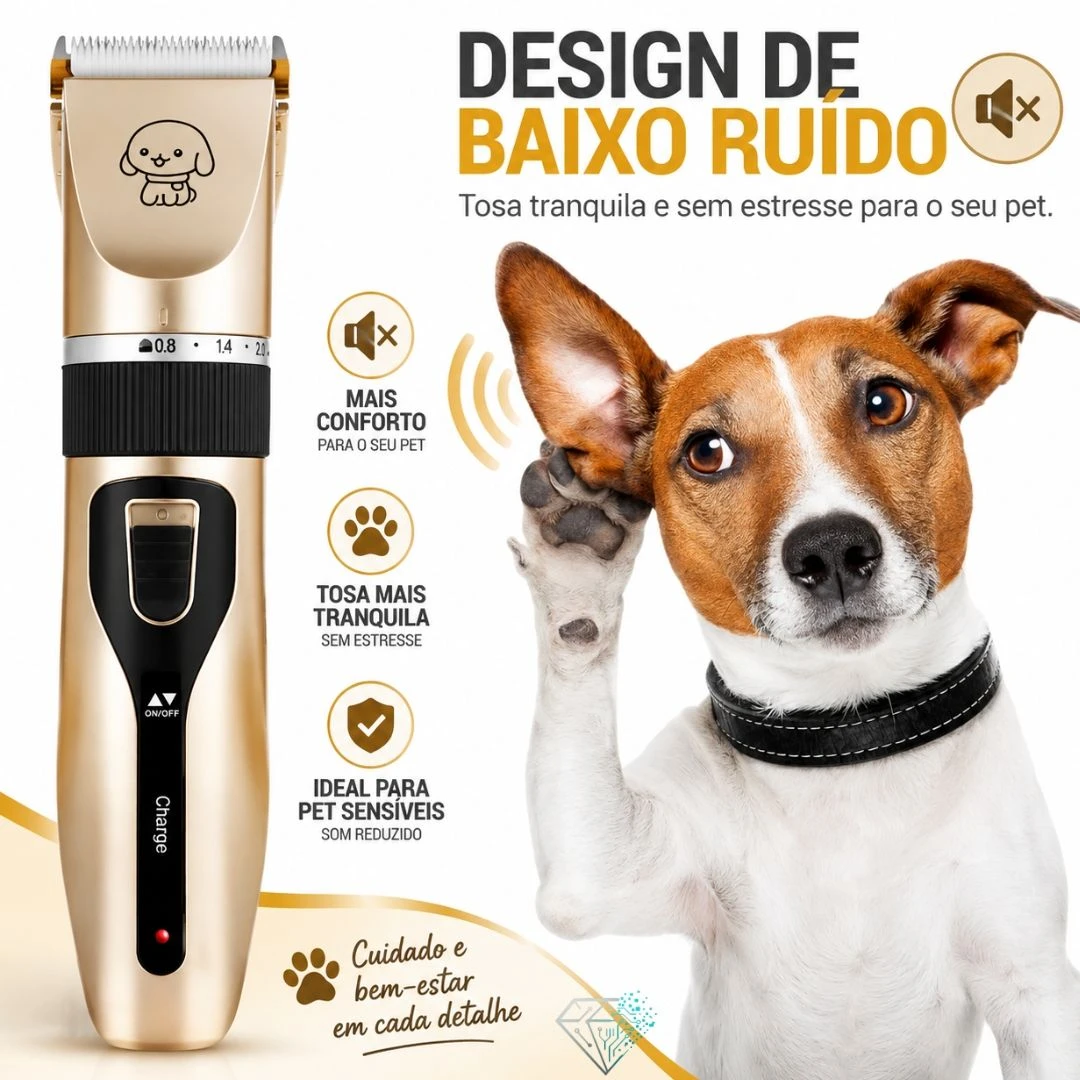Máquina de Tosa Sem Fio Silenciosa para Cachorro e Gato Dourada Com 4 Pentes - 6