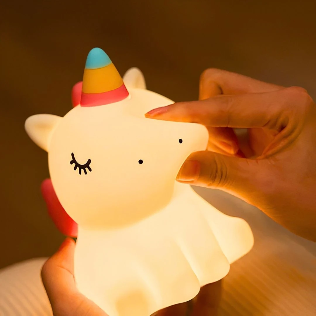 Luminária de Unicórnio Silicone Mesa Lâmpada Noturna Abajur Fofo Sensor Toque Touch Led  - 2