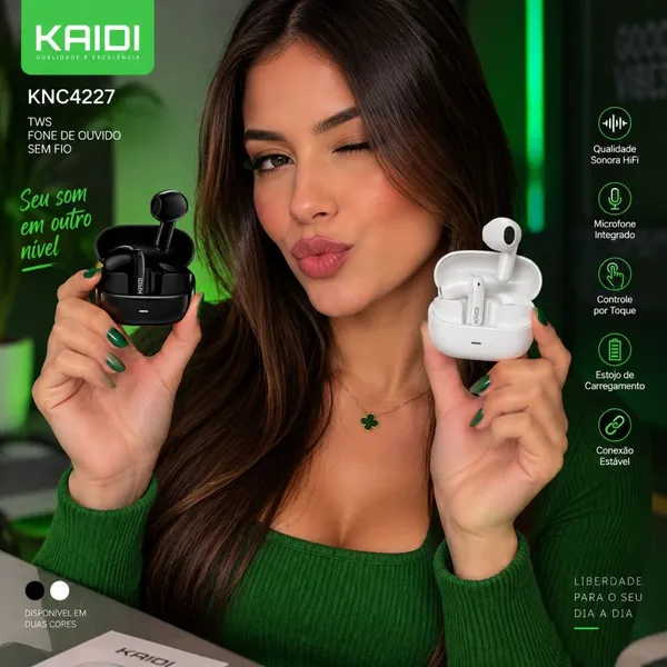 Fone De Ouvido Sem Fio Kaidi KNC4227 Bluetooth 5.0 Tws Preto HiFi - imagem 2