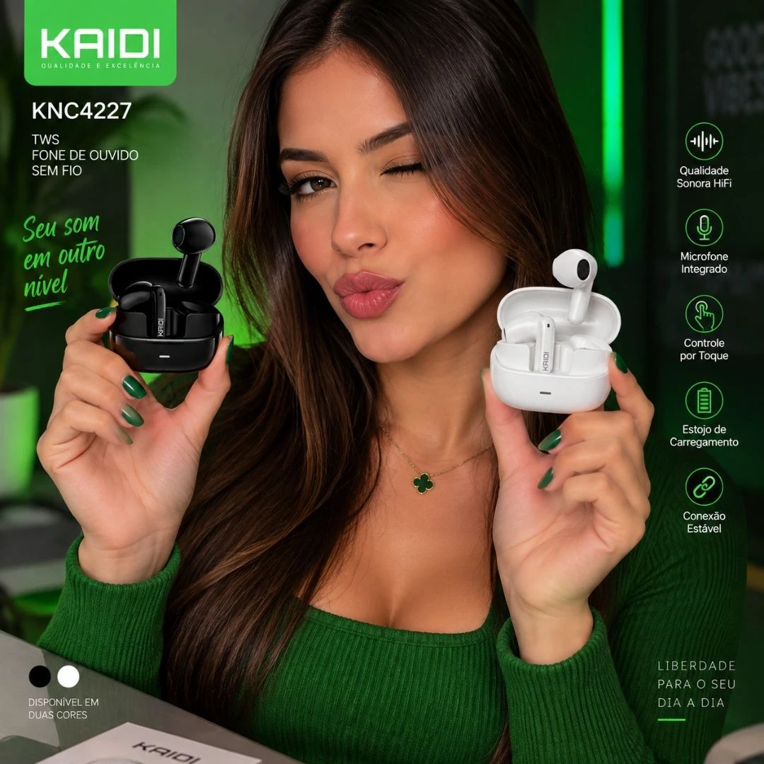 Fone De Ouvido Sem Fio Kaidi KNC4227 Bluetooth 5.0 Tws Preto HiFi - 2