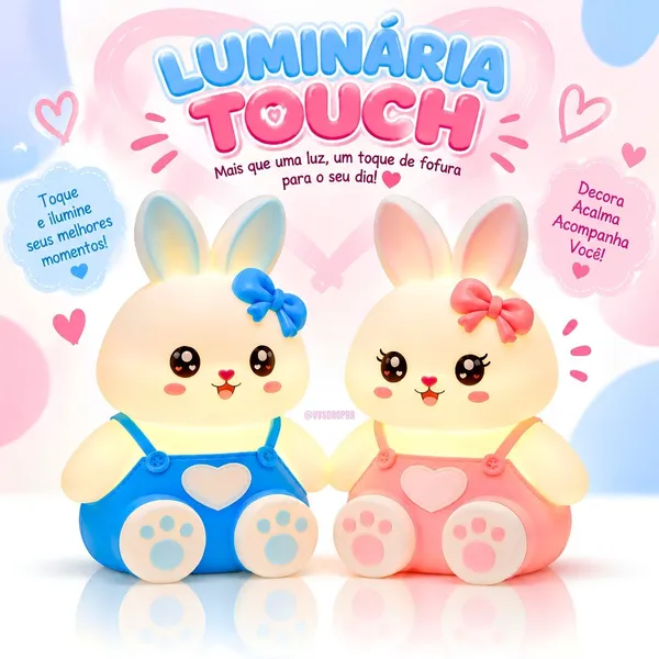 Luminaria Noturna Abajur Infantil Coelho Led Recarregável - imagem 1