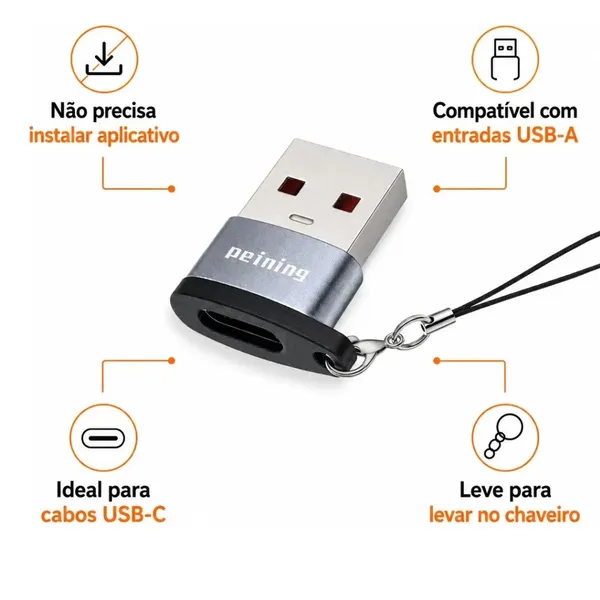 Adaptador Usb-A Para Usb-C peining Macho Fêmea Conversor Dados E Carga Rápida  - imagem 5