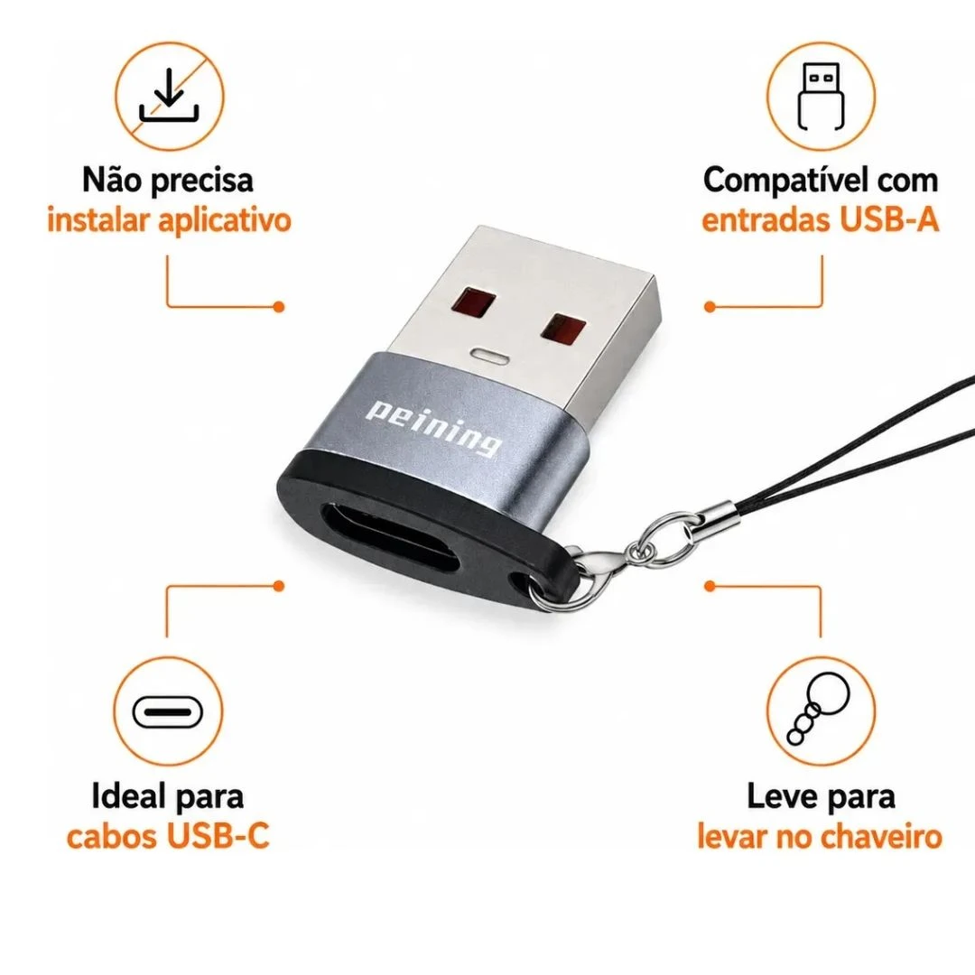 Adaptador Usb-A Para Usb-C peining Macho Fêmea Conversor Dados E Carga Rápida  - 5