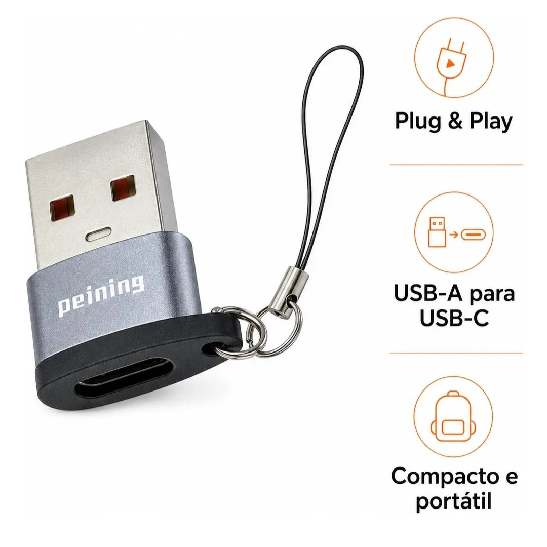 Adaptador Usb-A Para Usb-C peining Macho Fêmea Conversor Dados E Carga Rápida  - 8