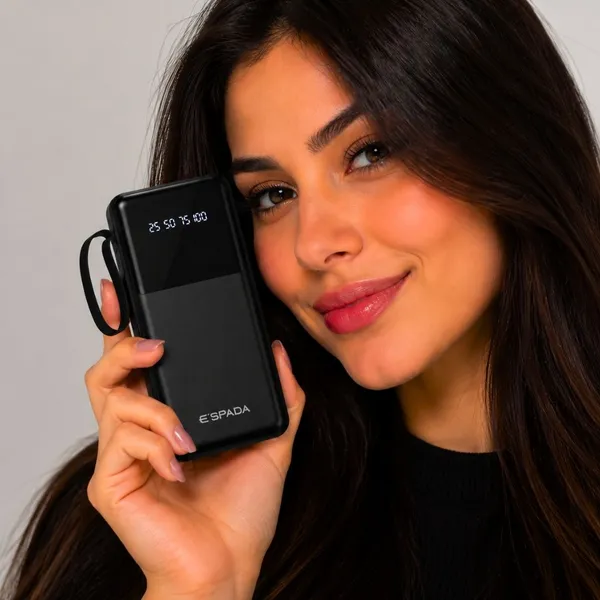 Carregador Portátil Powerbank Com Visor 10000mAh 4 cables de carga rápida PD para Android e iOS e Lanterna Espada BTE-90E - imagem 5