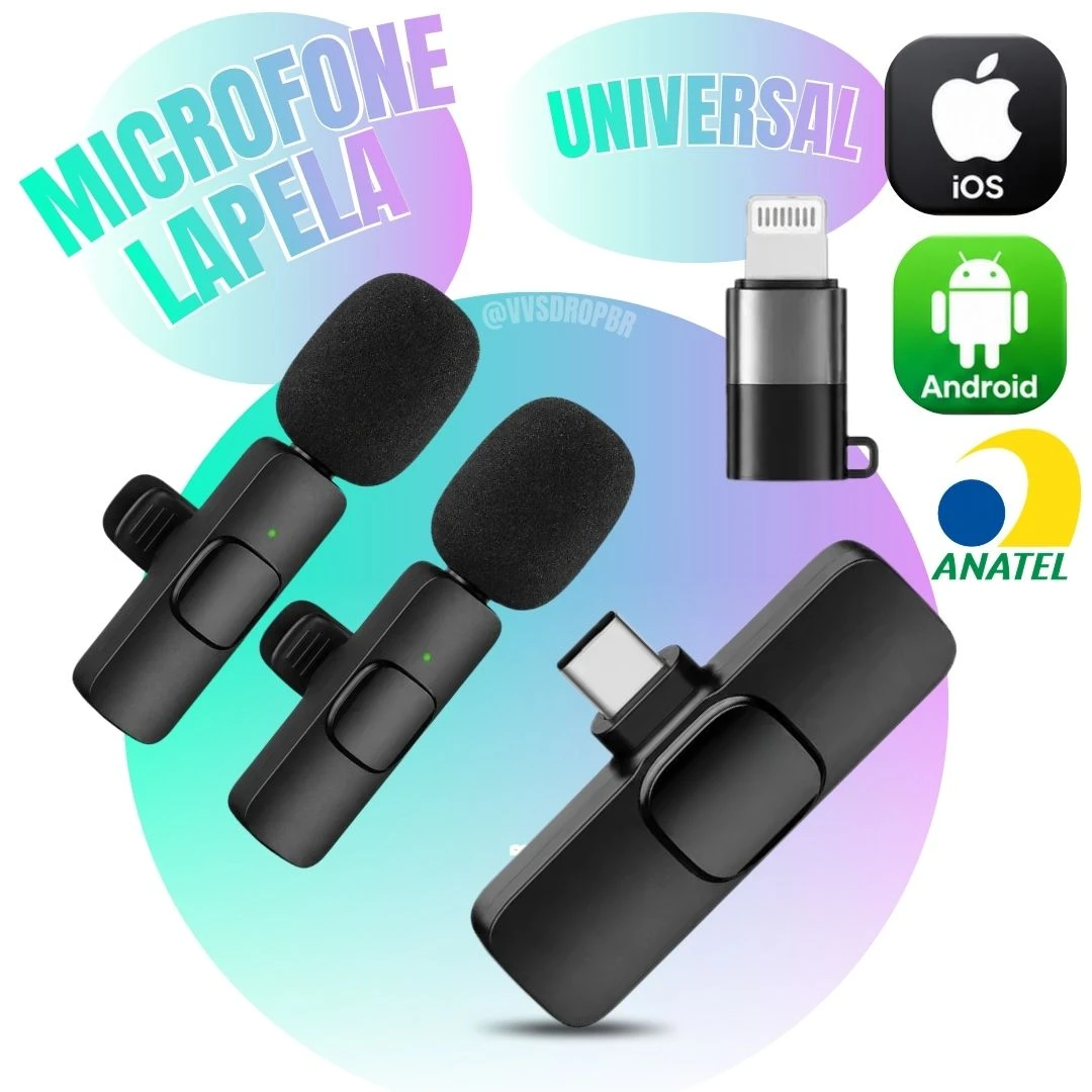 Microfone de Lapela A'Gold Sem Fio Bluetooth para Gravação e Entrevistas - 1