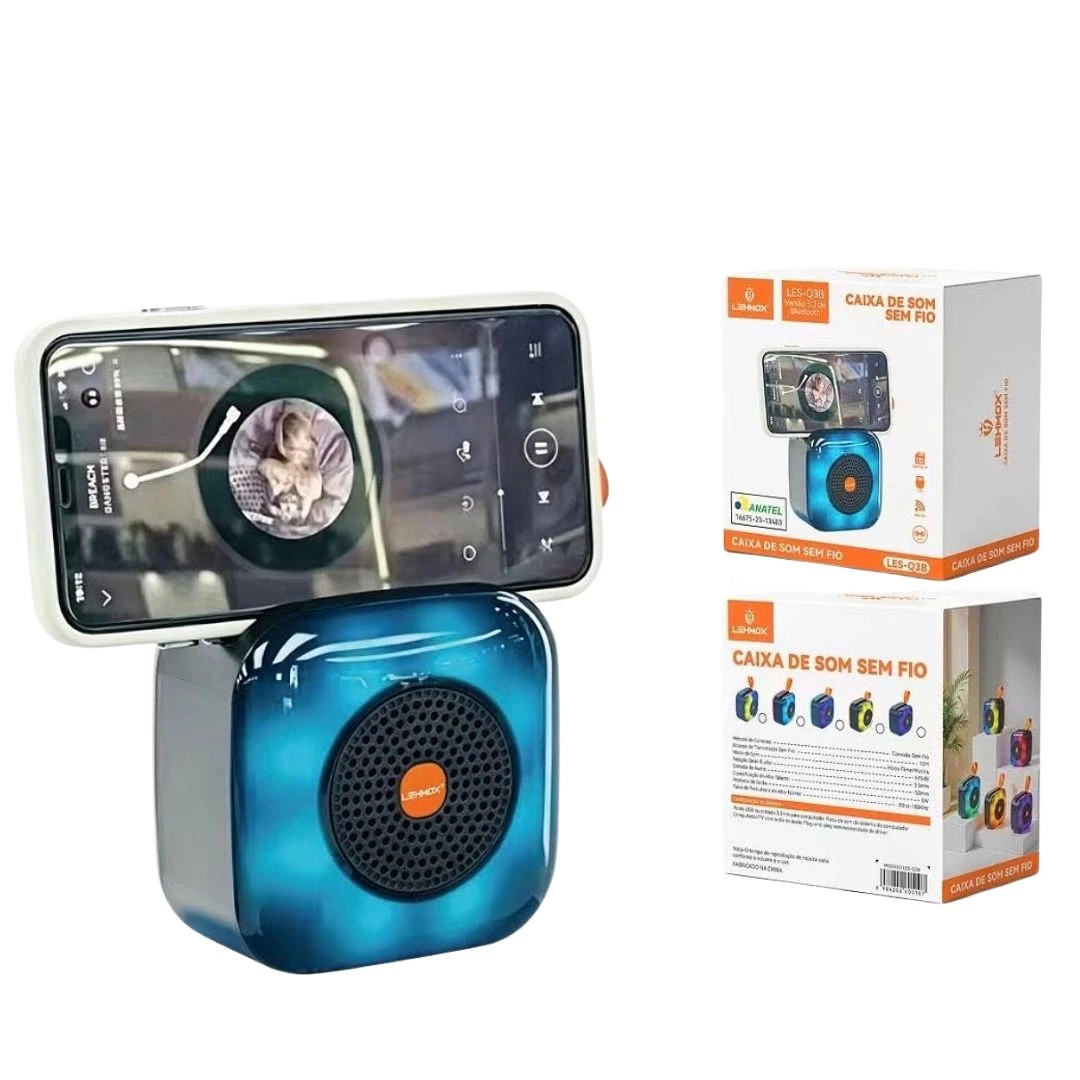 Caixa de Som Bluetooth 5.3 Portátil Lehmox LES-Q3B com Suporte para Celular, USB, Cartão TF e TWS - 4