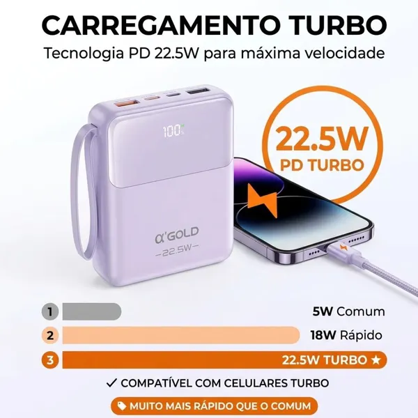 Carregador Portátil Powerbank 10000mAh 22.5W Compacto A'gold BTE-48 - imagem 5