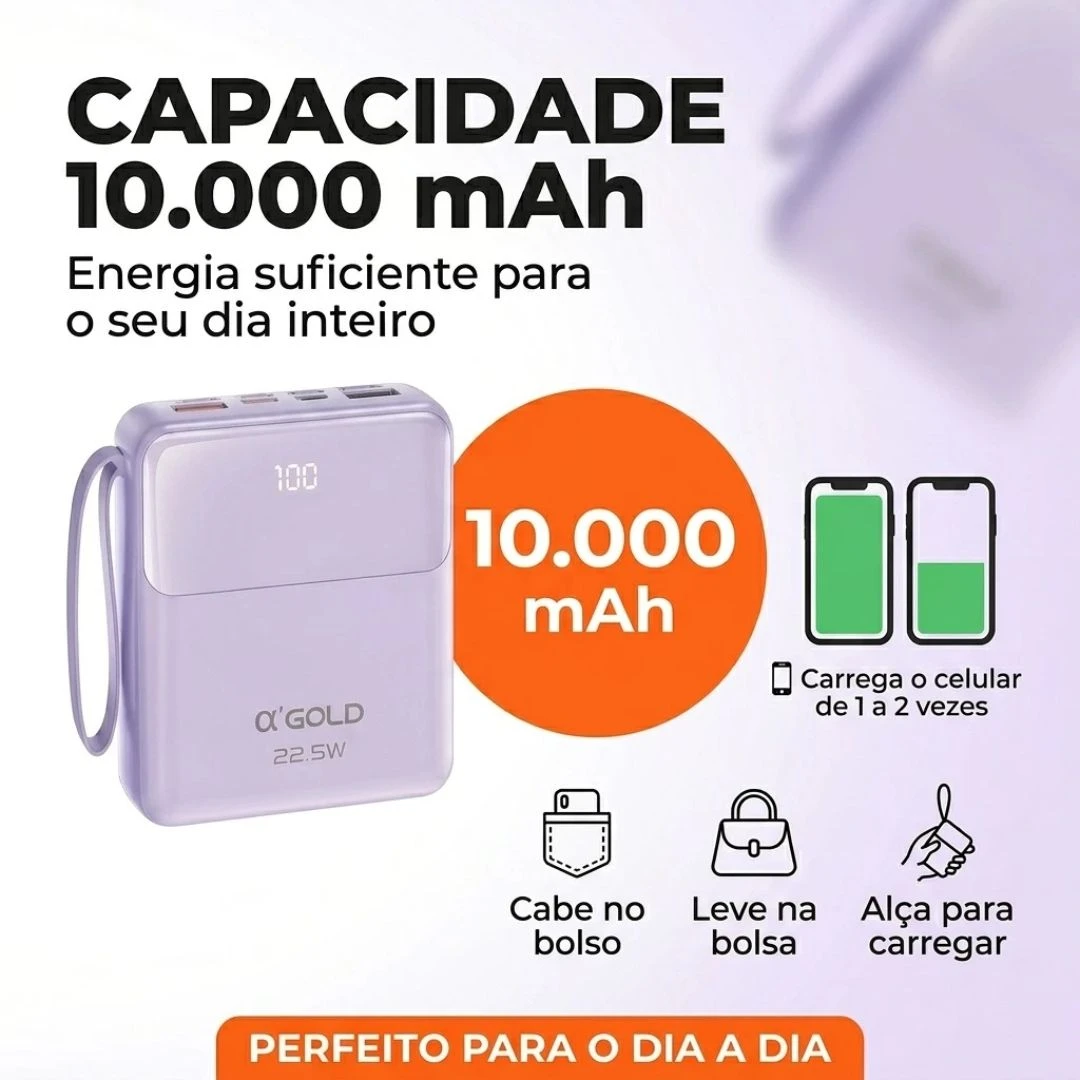 Carregador Portátil Powerbank 10000mAh 22.5W Compacto A'gold BTE-48 - 7