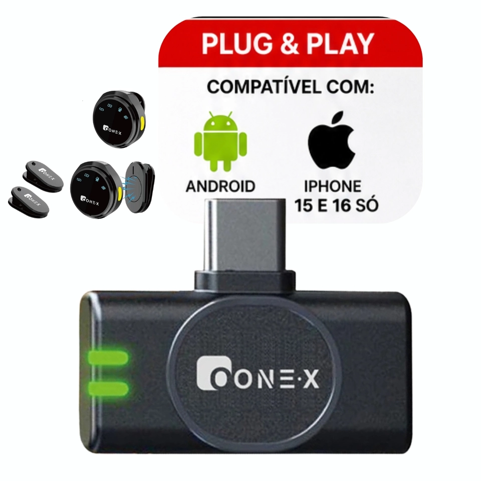 Microfone Lapela Redondo Sem Fio Duplo ONEX Profissional Portátil com Imã Magnético e Redução de Ruído – Tipo-C Compatível com Android e iPhone 15/16/17 para Gravação, Lives e Vídeos - imagem 5