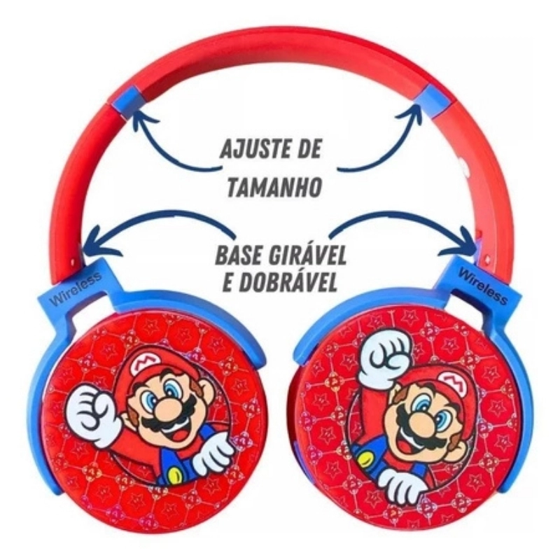 Fone de ouvido Bluetooth Sem Super Mario Cartoon headphones JB MA-1 - 4