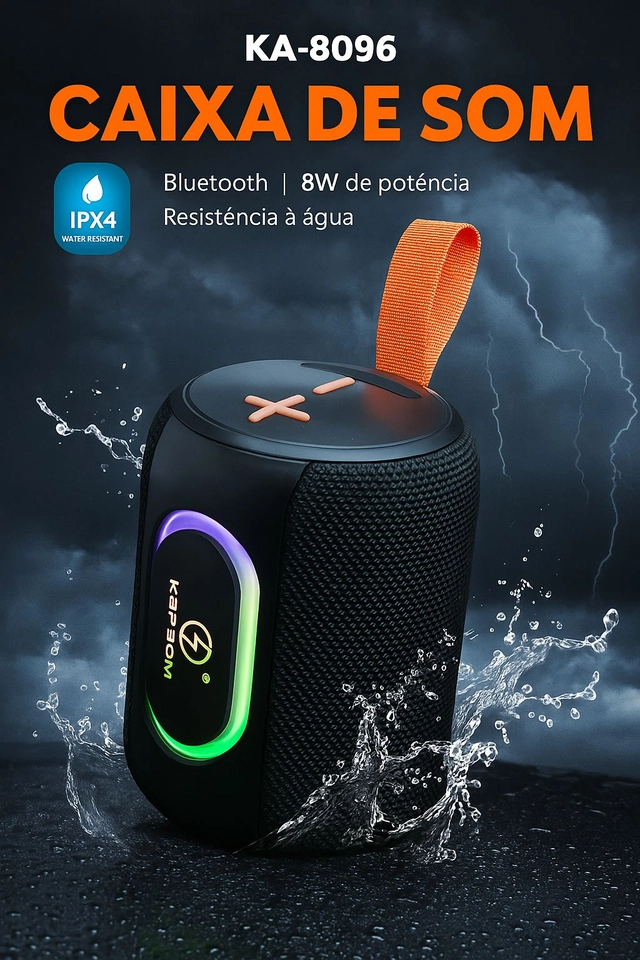Caixa de som portátil Bluetooth Kapbom KA-8596 50W TWS LED/USB/SD/FM com graves potentes - 4