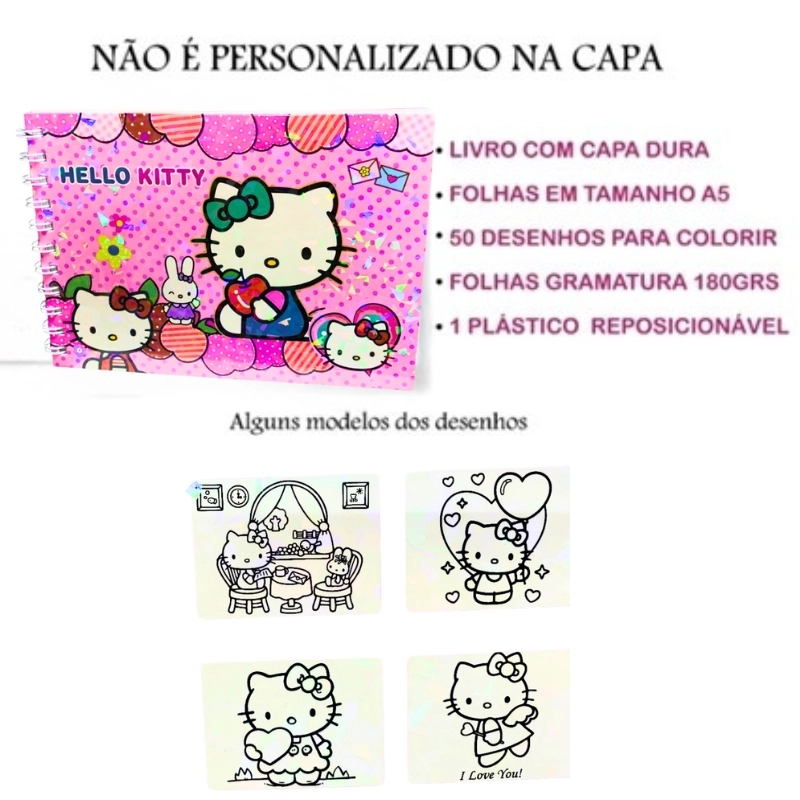 Livro de Colorir HELLO KITTY Rosa 50 Folhas 180G Caderno de Desenho Pintura Coloring Book - 2