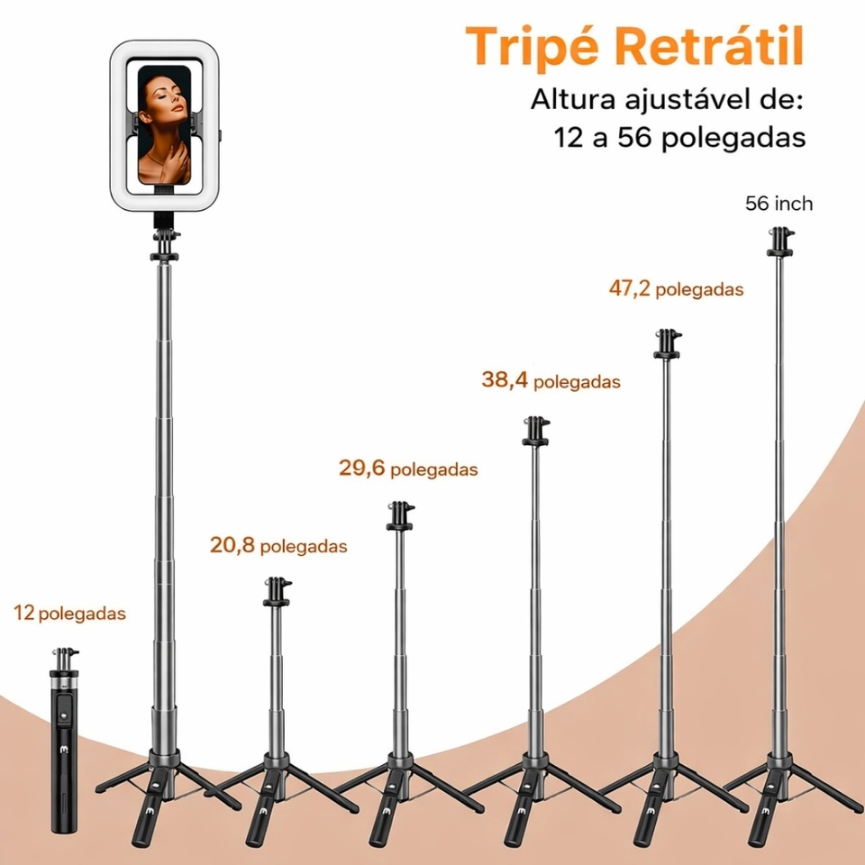 Tripé Ring Light Metros Controle Bluetooth e Suporte Celular  - 2