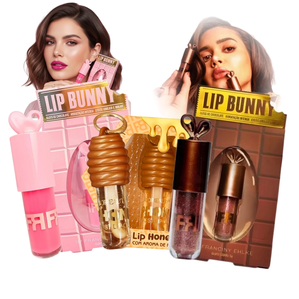 Kit Gloss Franciny Ehlke Lip Honey + Lip Bunny + lip love Hidratação e Brilho Intenso Efeito Bocão - 1