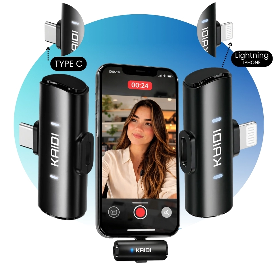 Microfone de Lapela Sem Fio KAIDI KMF4-C – Tipo-C, Maginético e Alta Qualidade de Som Bateria Longa, Compact - imagem 1