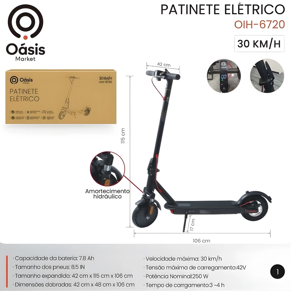 Patinete Elétrico Dobrável Para Adultos 250W Bivolt 42V - 3