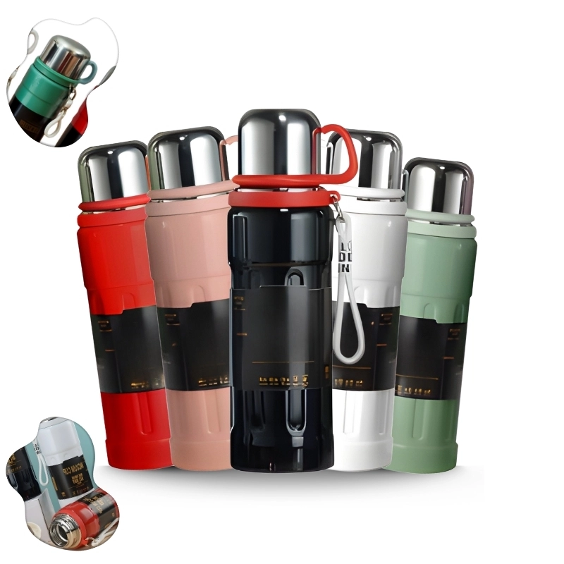 Garrafa Térmica 800ml Inox Premium com Tampa Copo e Alça de Silicone – Mantém Quente ou Frio - 1