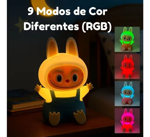 Luminária Abajur De Silicone Infantil Rgb Labubu - 3
