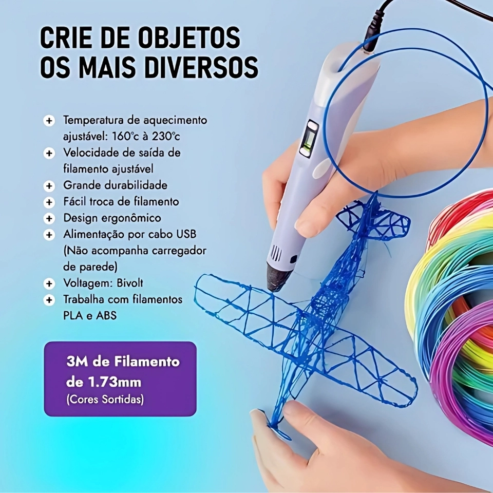 Caneta 3d Impressora Profissional Infantil Com Refil E Cabo Usb  - 4