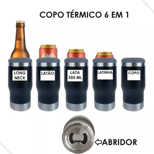 Copo Térmico Long Neck 420ml Cerveja Latinha Abridor Inox - 6