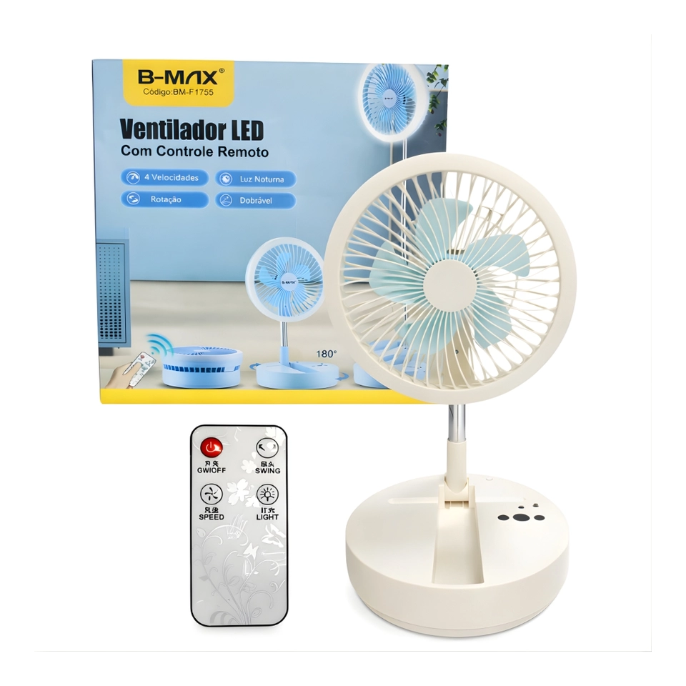 Ventilador Portátil Dobrável 4 Velocidades Escalável Recarregável USB - 1
