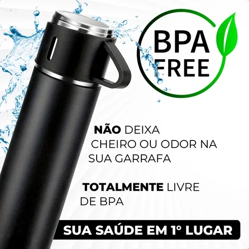 Garrafa Térmica Parede Dupla 500ml Antivazamento Aço Inox Com Kit 3 Xícara Café Agua Suco Bebidas Quentes E Frias - imagem 3