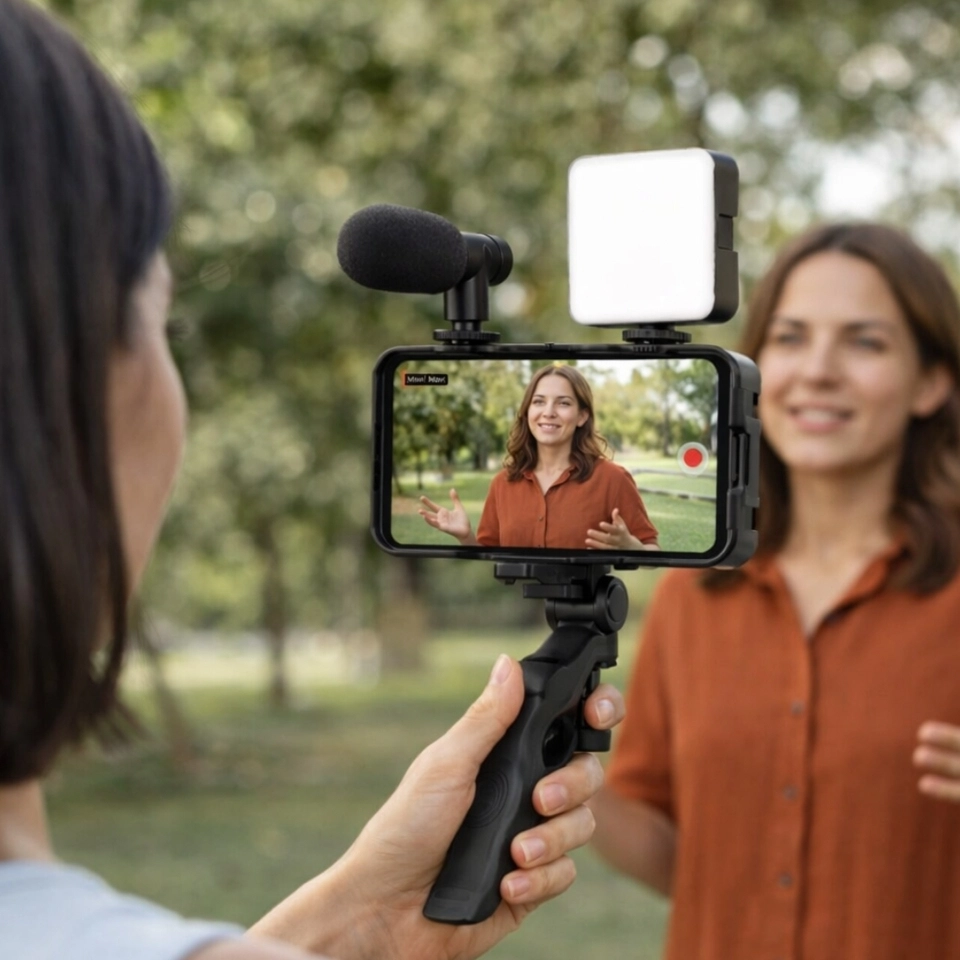 Estabilizador de Mão Tripé kit 5 em 1 gimbal Microfone Celular Gravação De Vídeo - 4