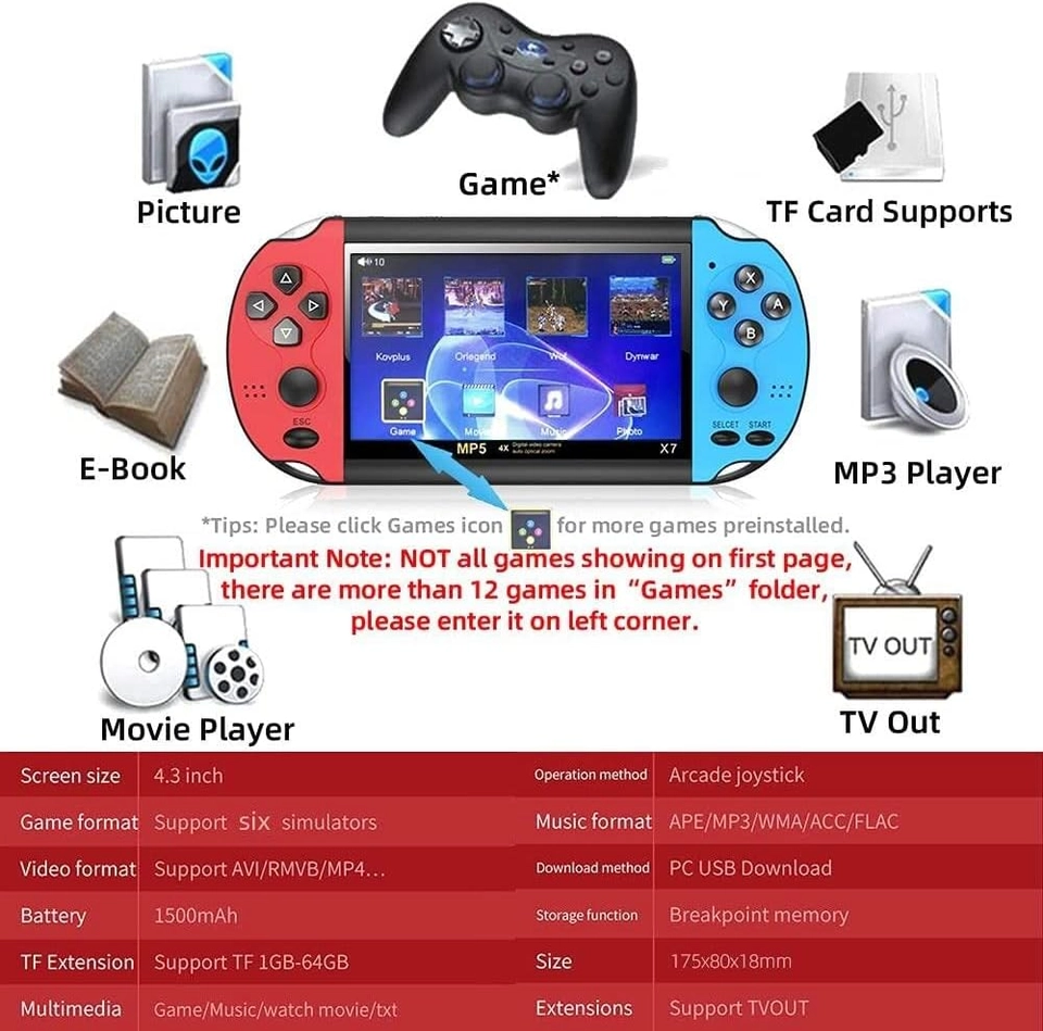 Videogame Portatil Tela 4.8 +10000 Jogos Retro 16GB, Console de Mão Memoria Expansivel - 3