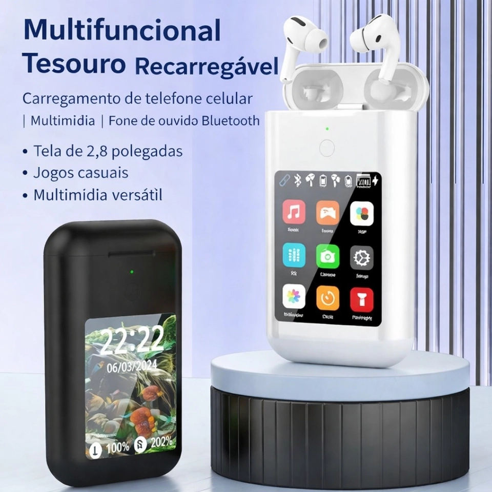 fone de ouvido 3in1 Power Bank Com Tela 2.8 Polegadas Bluetooth Com Muitas Funções J-60 - 3