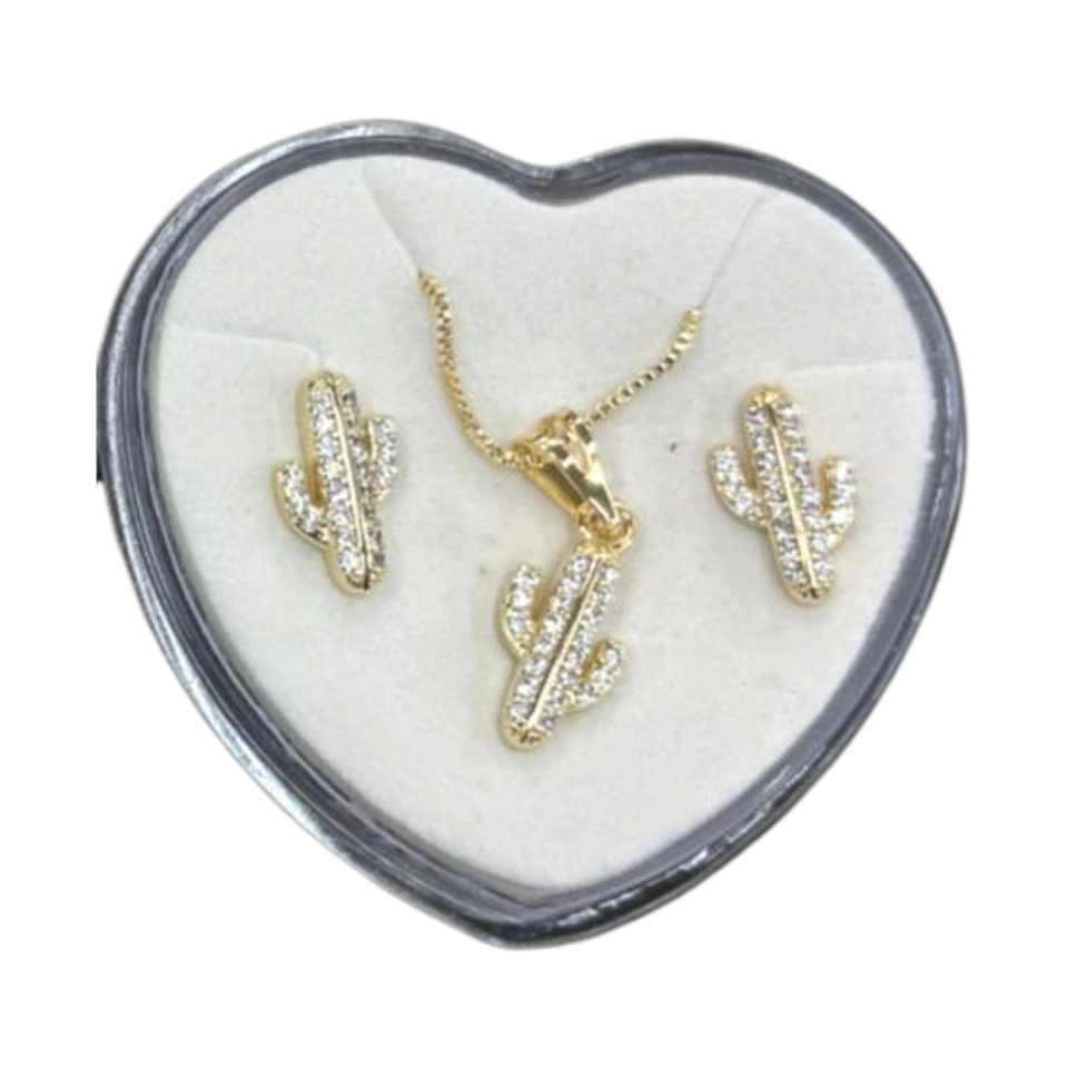 Conjunto Cacto Dourado – Colar e Brincos Banhados a Ouro 18k com Zircônias - imagem 4